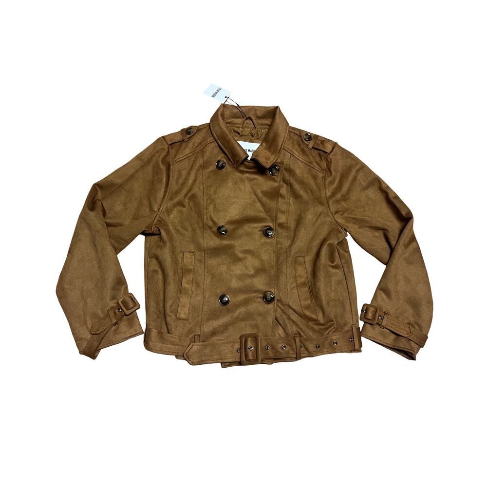 Steve Madden Womens Peacoat Jacket XL Cognac Faux Suede Double Breasted NWT